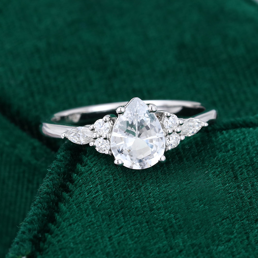 1.0 CT Pear Shaped Moissanite Cluster Engagement Ring