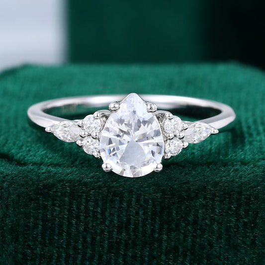 1.0 CT Pear Shaped Moissanite Cluster Engagement Ring