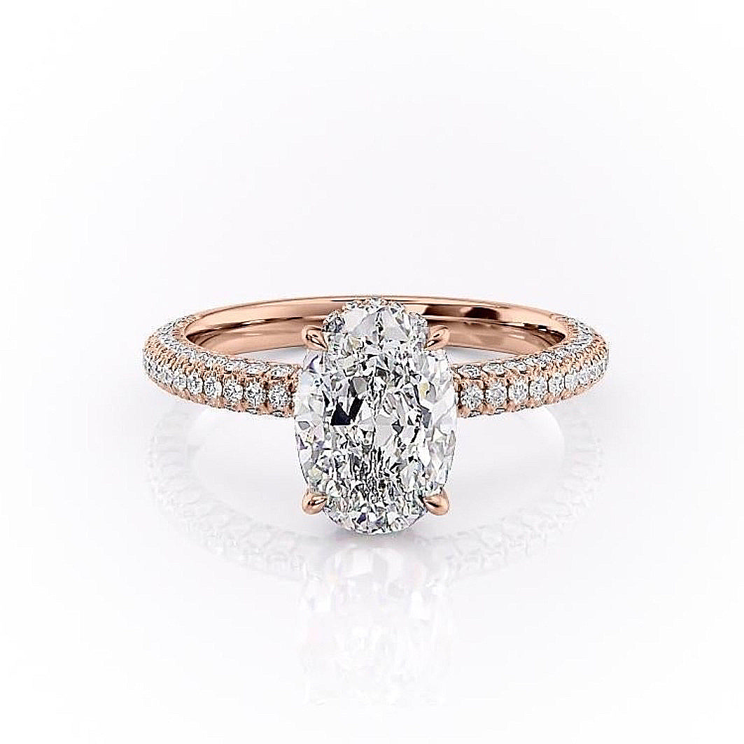 2.10 CT Oval Cut Solitaire 3 Side Pave Set Moissanite Engagement Ring