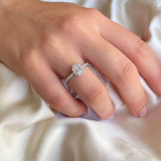 0.50 CT Emerald Halo & Pave Moissanite Engagement Ring