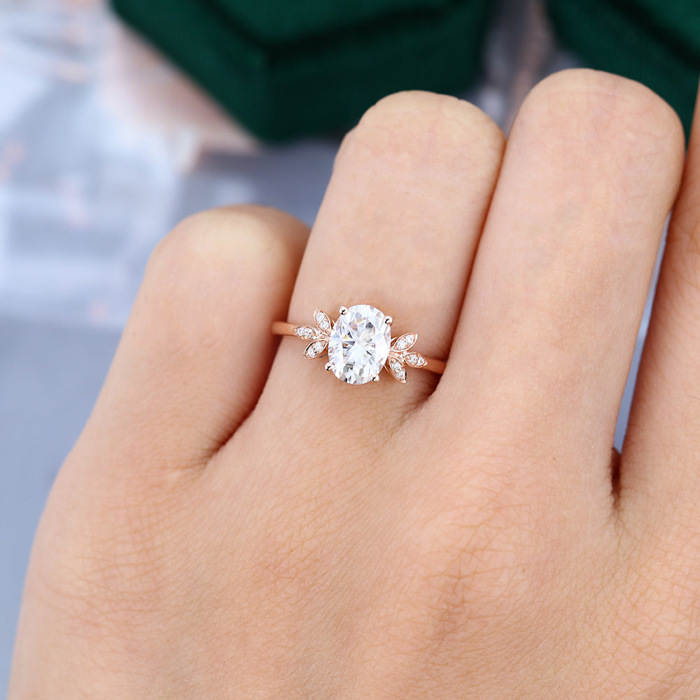 1.33 CT Oval Shaped Moissanite Cluster Engagement Ring