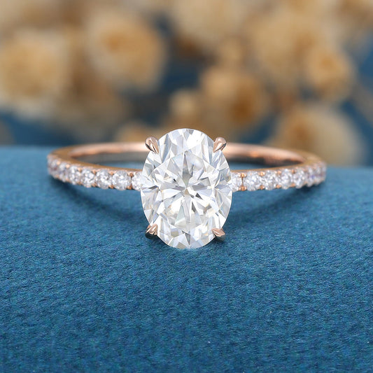 1.33 CT Oval Shaped Moissanite Solitaire Pave Engagement Ring