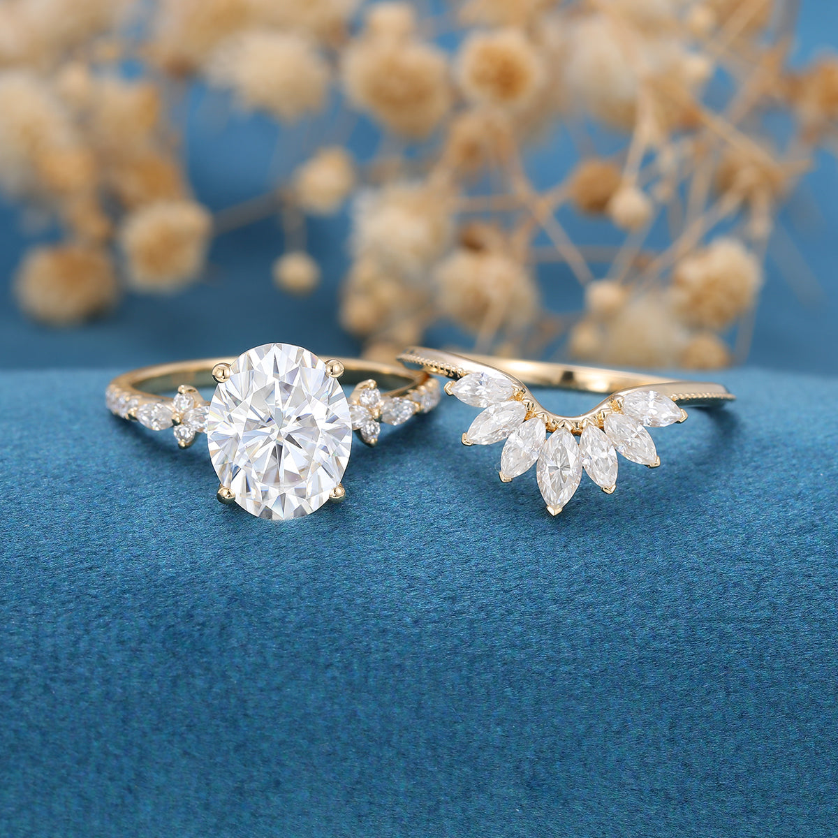 2.72 CT Oval Shaped Moissanite Pave Setting Bridal Set