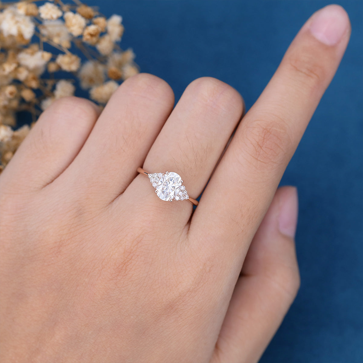 1.33 CT Oval Shaped Moissanite Cluster Engagement Ring