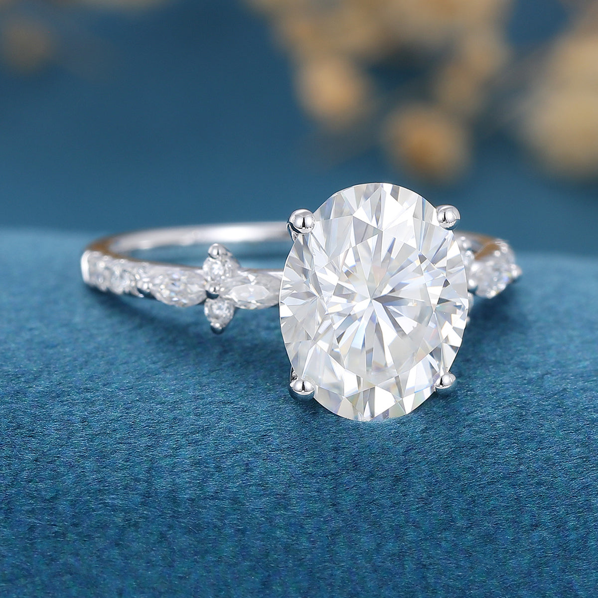 2.72 CT Oval Shaped Moissanite Solitaire Pave Engagement Ring
