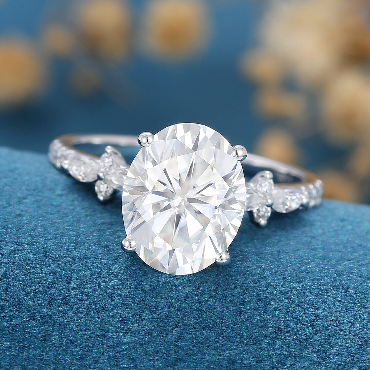 2.72 CT Oval Shaped Moissanite Solitaire Pave Engagement Ring