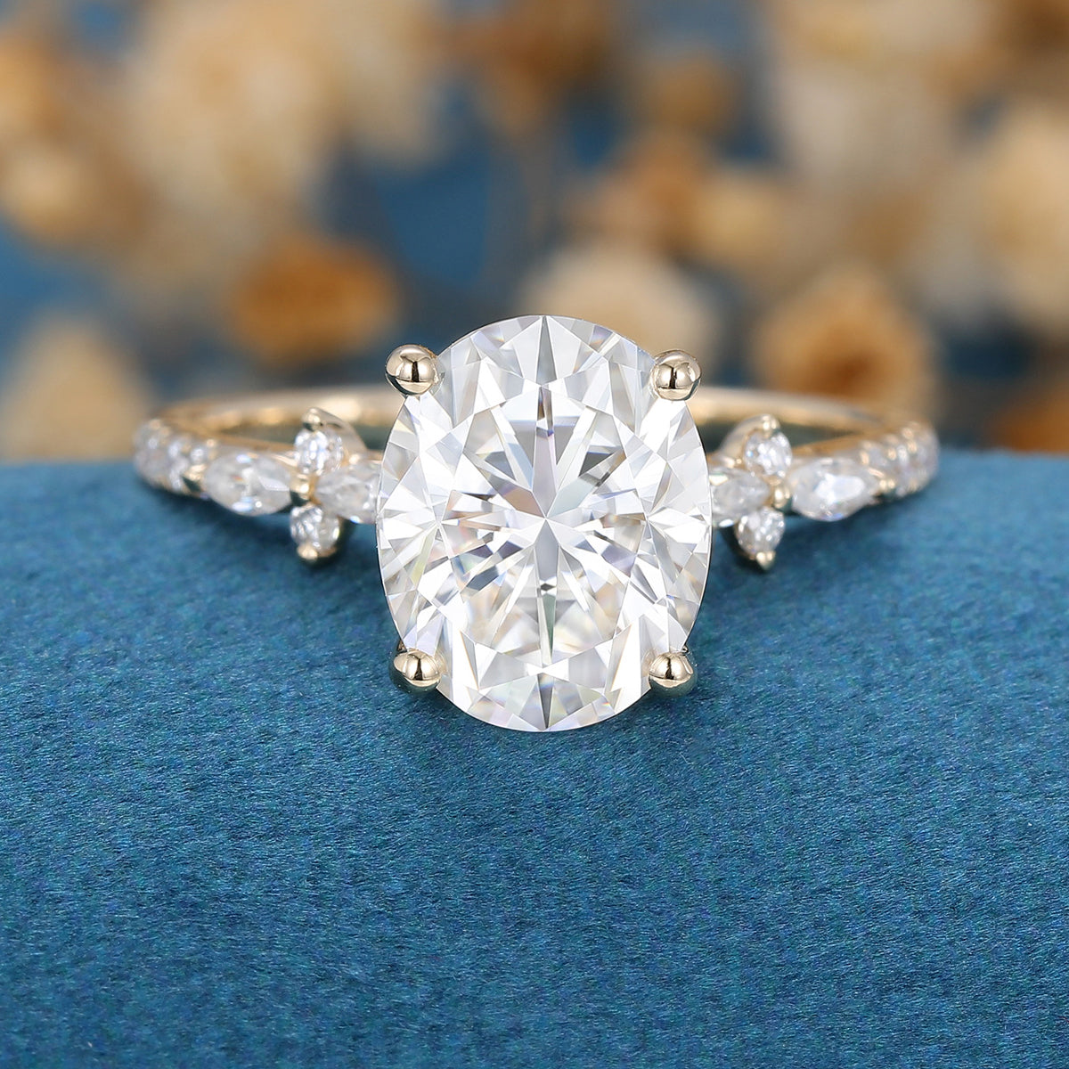 2.72 CT Oval Shaped Moissanite Solitaire Pave Engagement Ring