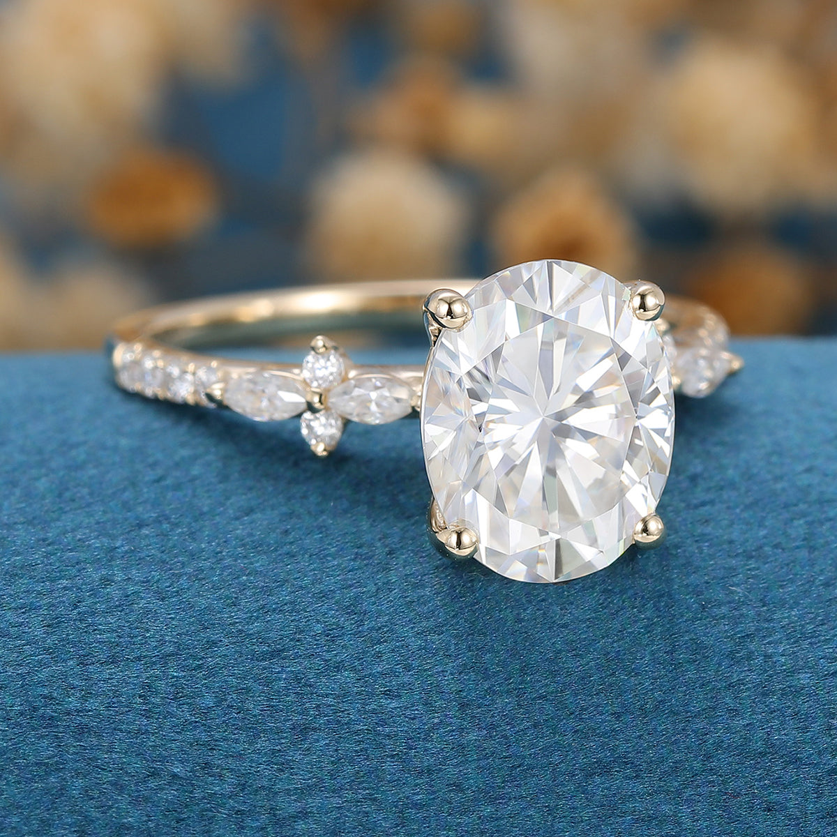 2.72 CT Oval Shaped Moissanite Solitaire Pave Engagement Ring