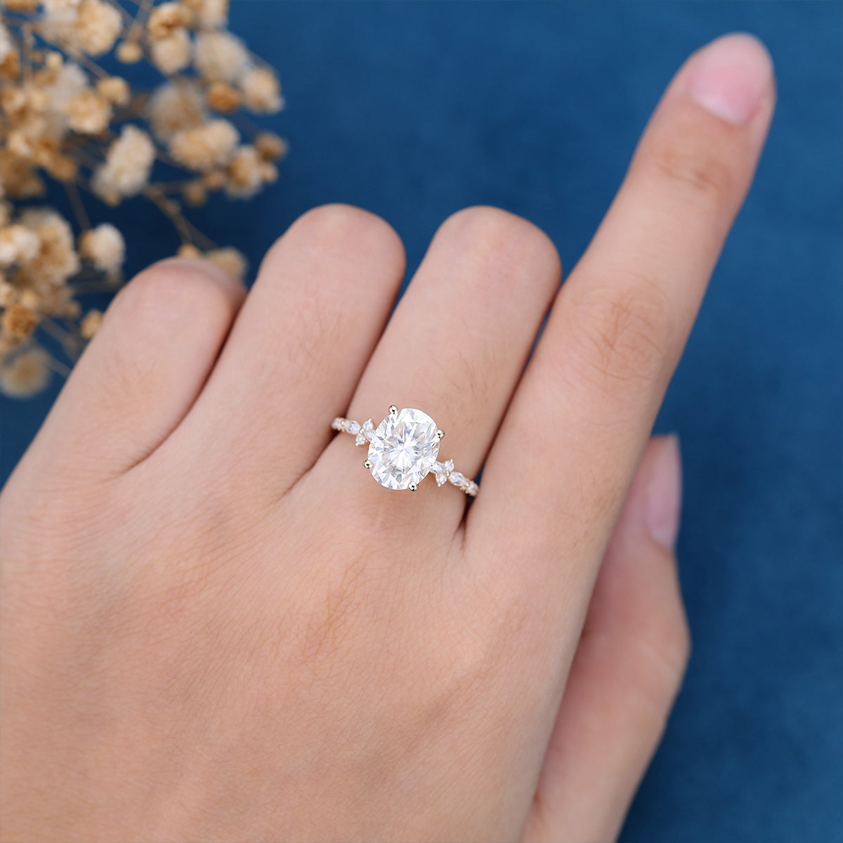 2.72 CT Oval Shaped Moissanite Solitaire Pave Engagement Ring