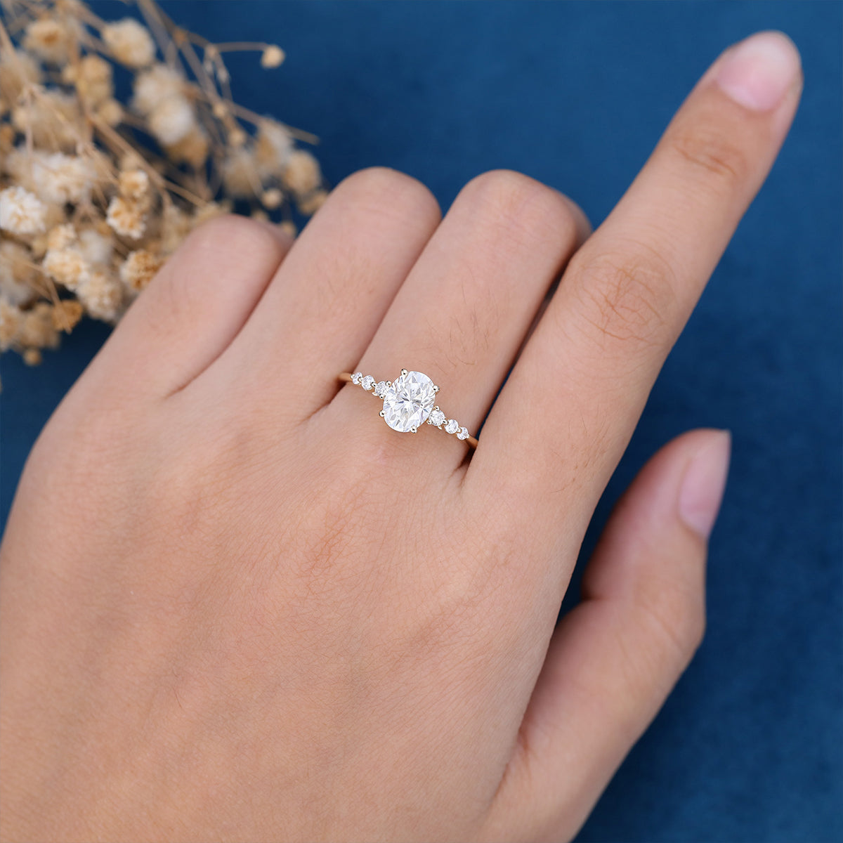 1.33 CT Oval Shaped Moissanite Solitaire Pave Engagement Ring