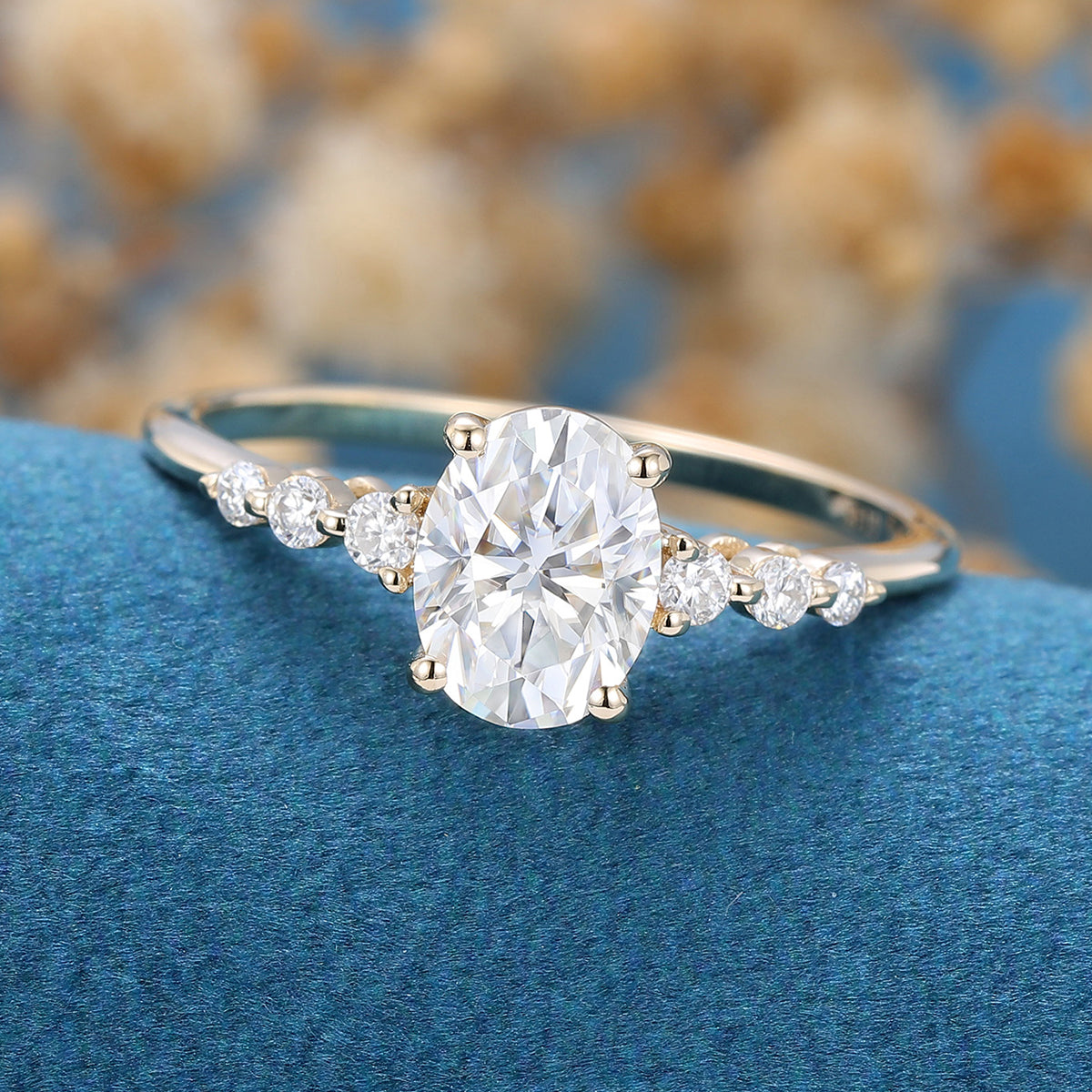 1.33 CT Oval Shaped Moissanite Solitaire Pave Engagement Ring