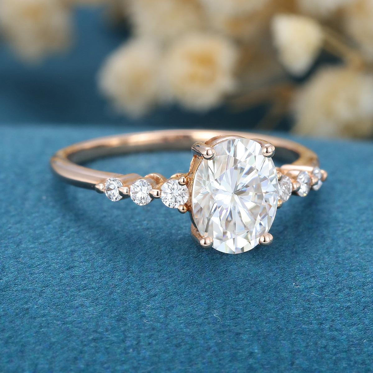 1.33 CT Oval Shaped Moissanite Solitaire Pave Engagement Ring