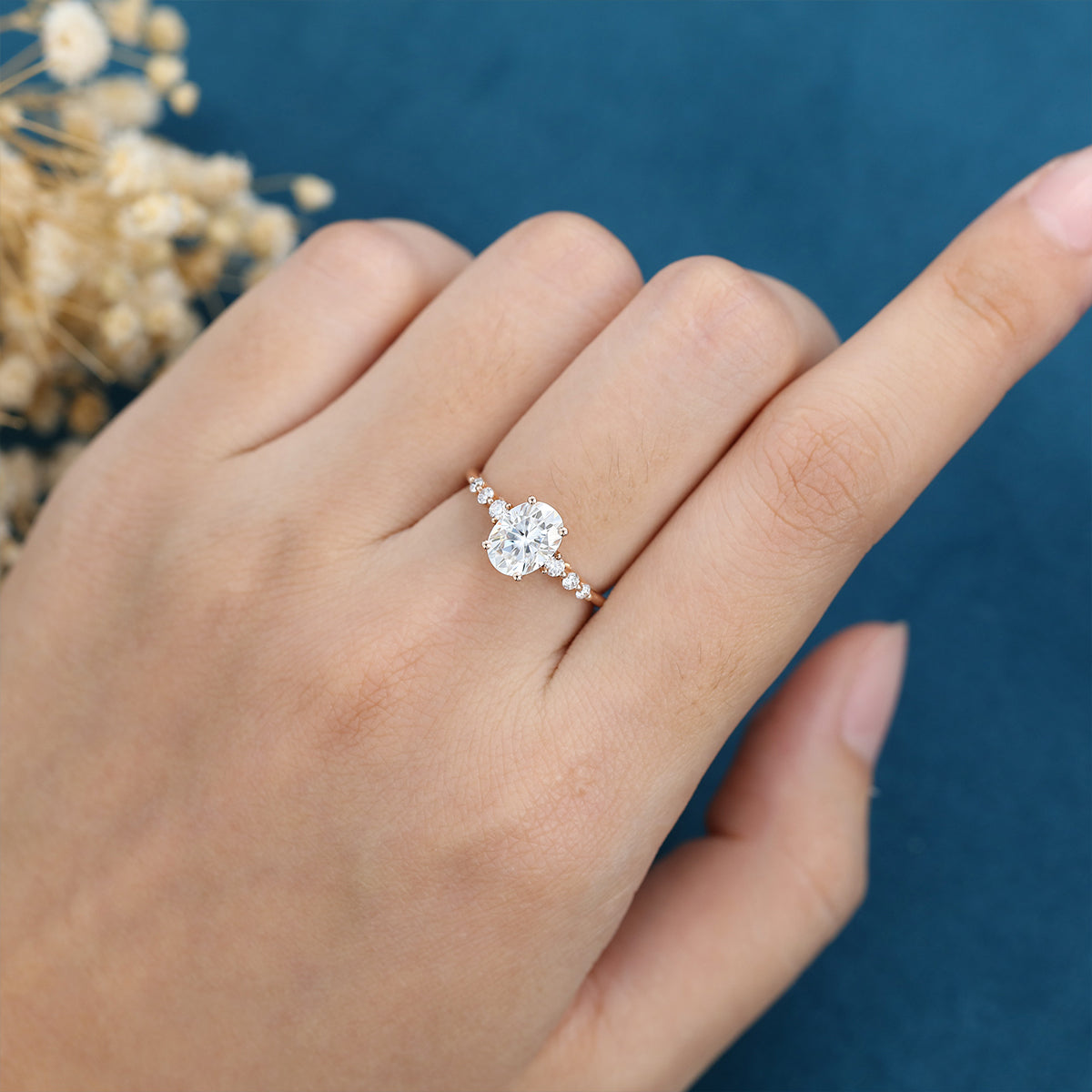 1.33 CT Oval Shaped Moissanite Solitaire Pave Engagement Ring