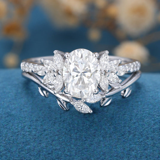 1.33 CT Oval Shaped Moissanite Cluster Bridal Set