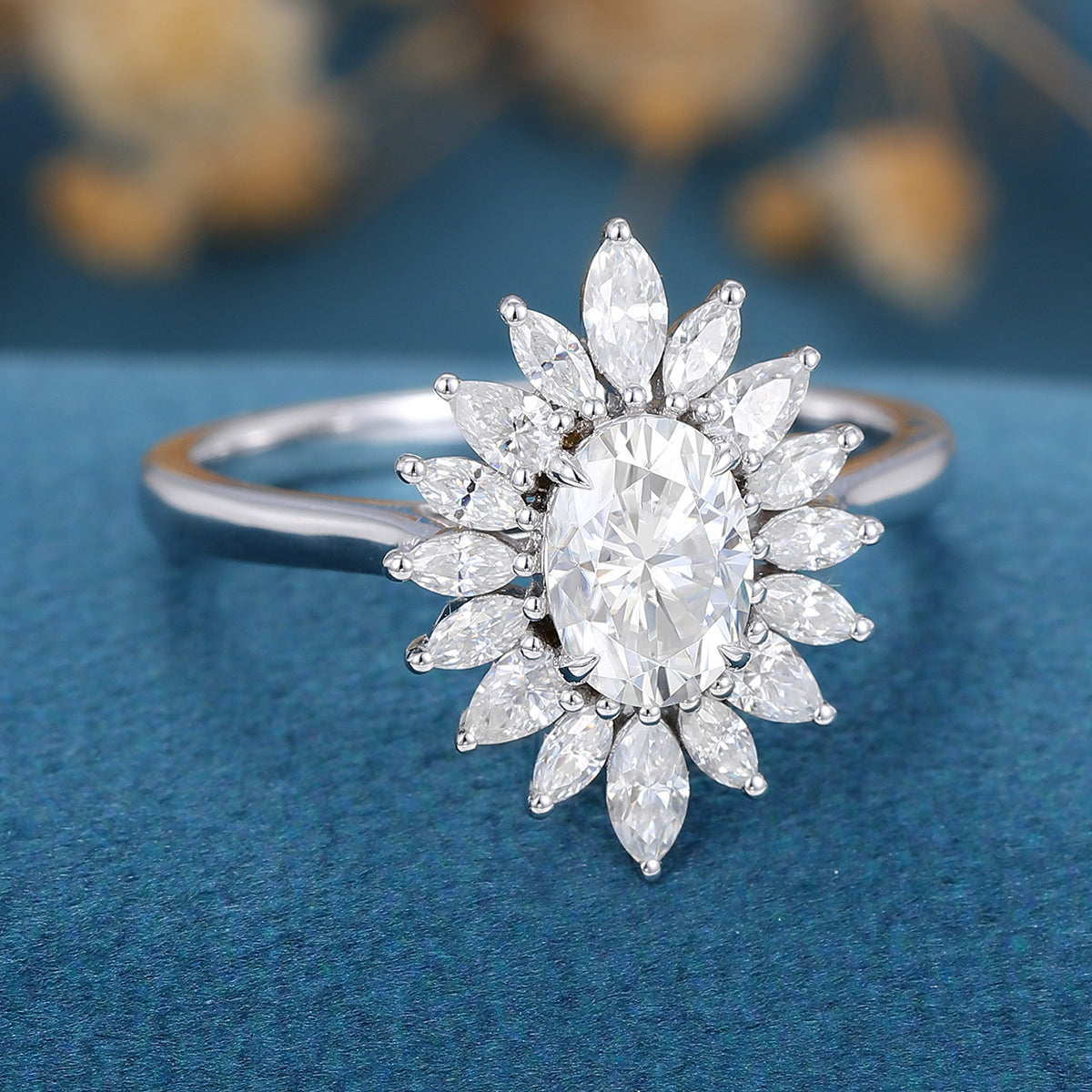 0.84 CT Oval Shaped Moissanite Halo Engagement Ring