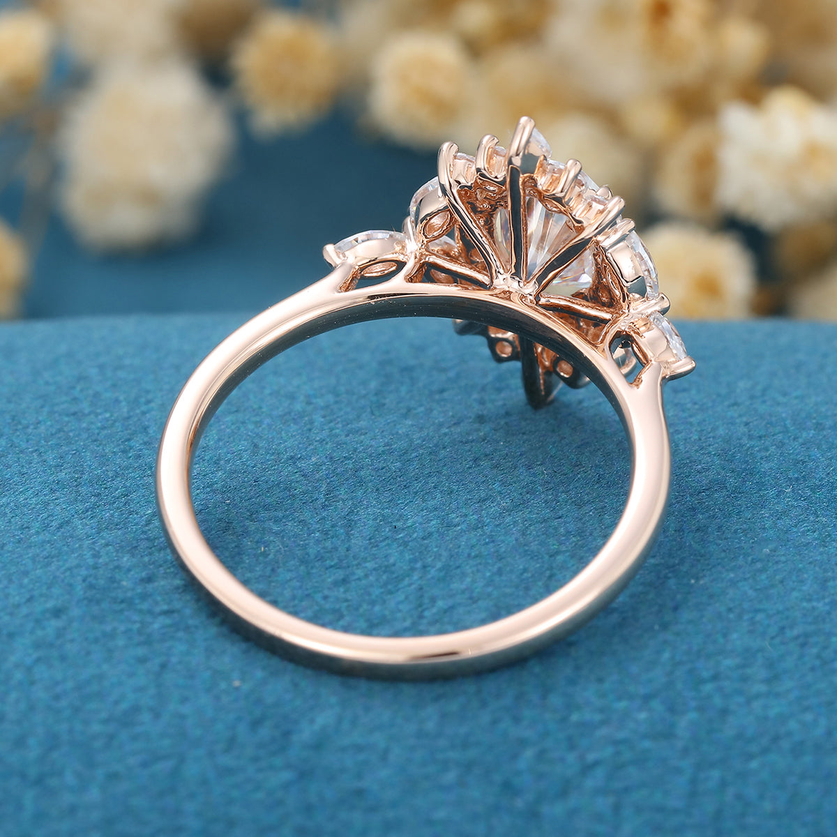0.84 CT Oval Shaped Moissanite Cluster Engagement Ring