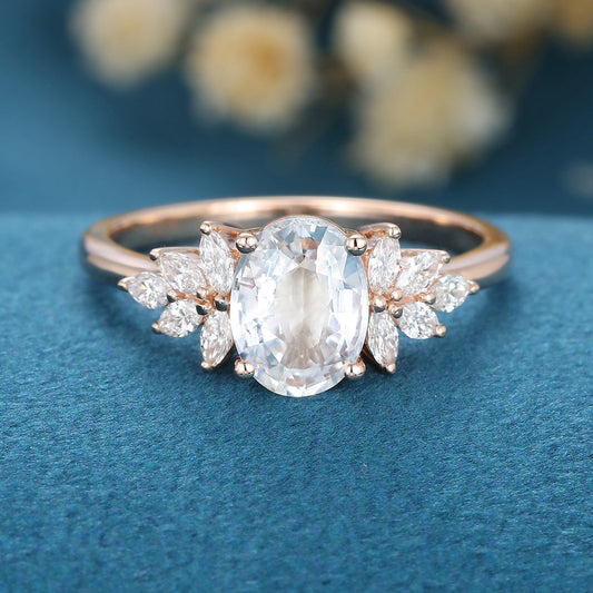 1.33 CT Oval Shaped Moissanite Cluster Engagement Ring
