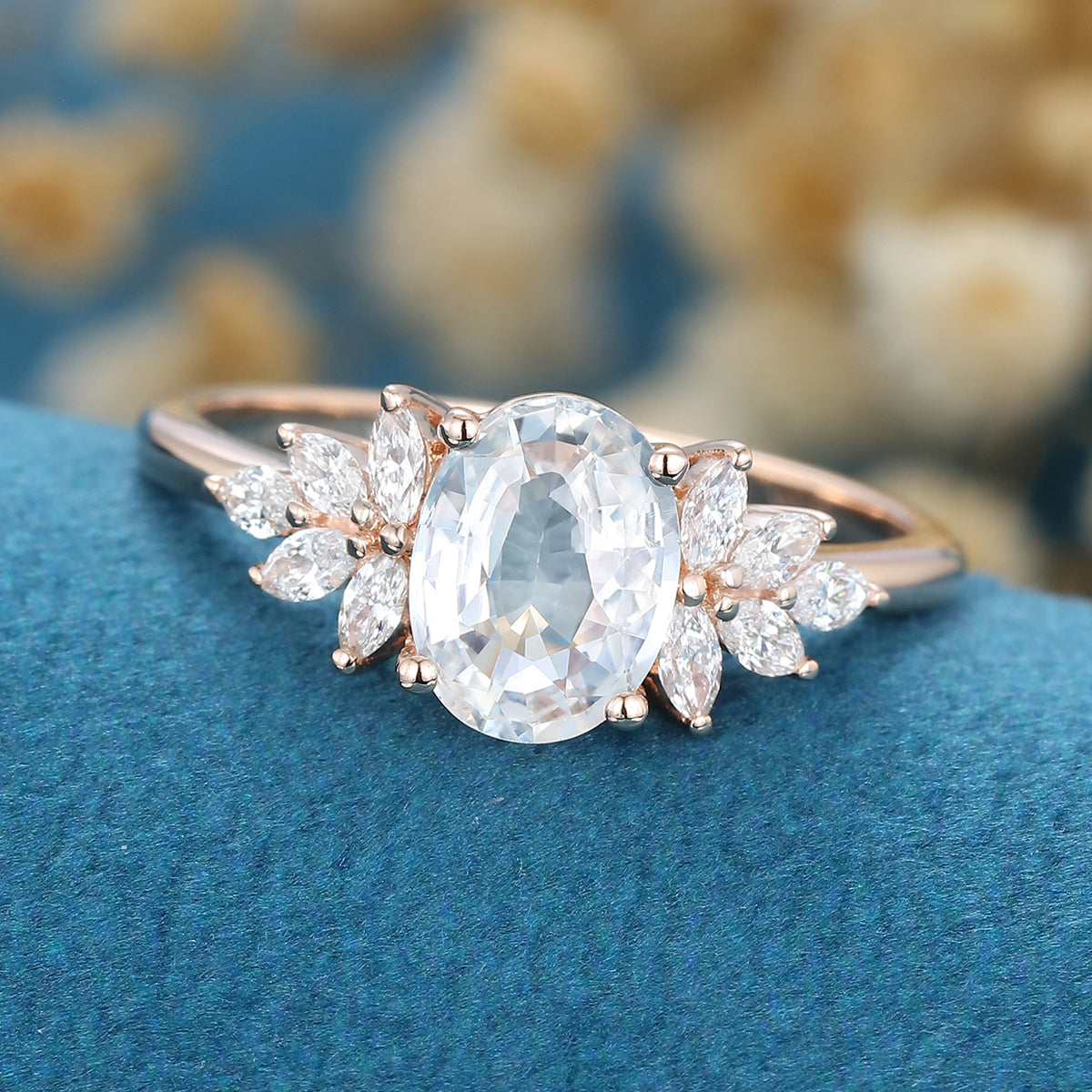 1.33 CT Oval Shaped Moissanite Cluster Engagement Ring