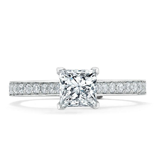 1.0 CT Princess Cut Solitaire Channel Pave Setting Moissanite Engagement Ring