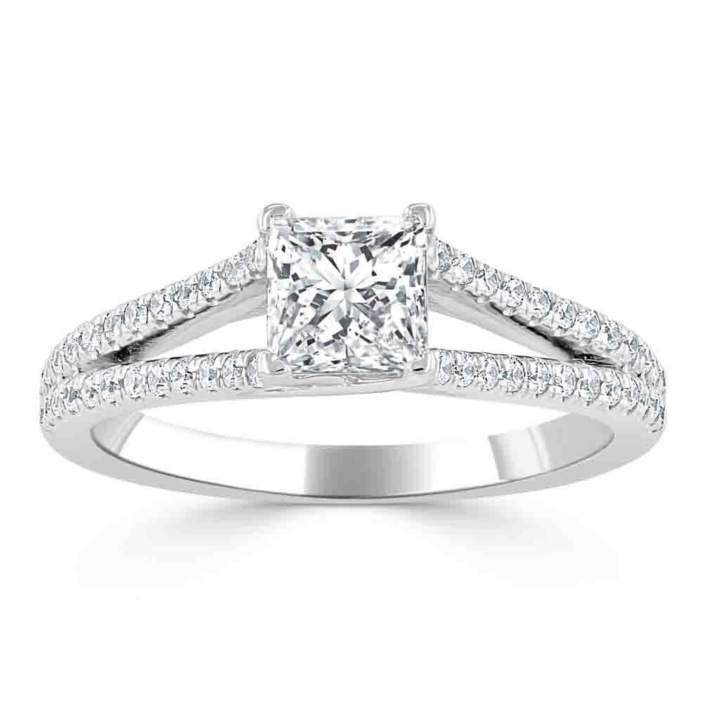 1.0 CT Princess Cut Solitaire Split Shank Setting Moissanite Engagement Ring