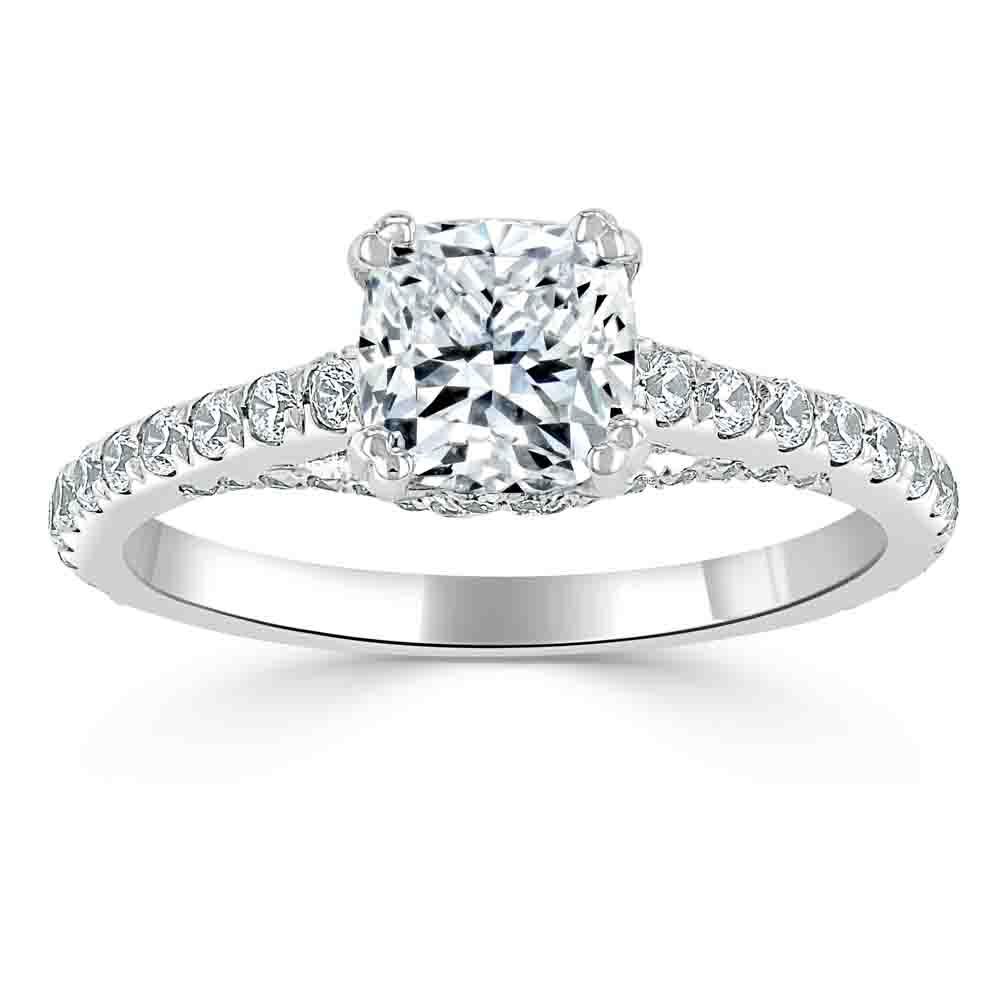 1.0 CT Cushion Cut Hidden Halo Pave Moissanite Engagement Ring