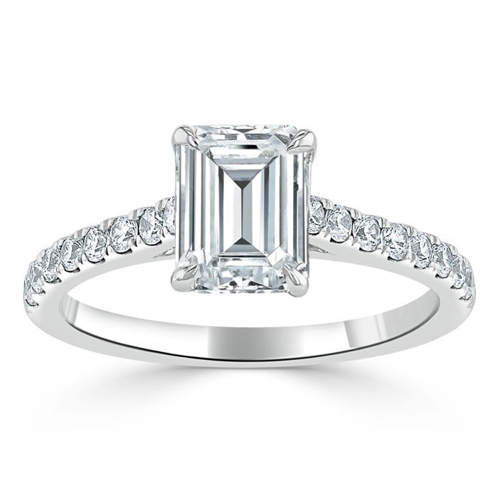 1.50 CT Emerald Cut Solitaire Pave Setting Moissanite Engagement Ring