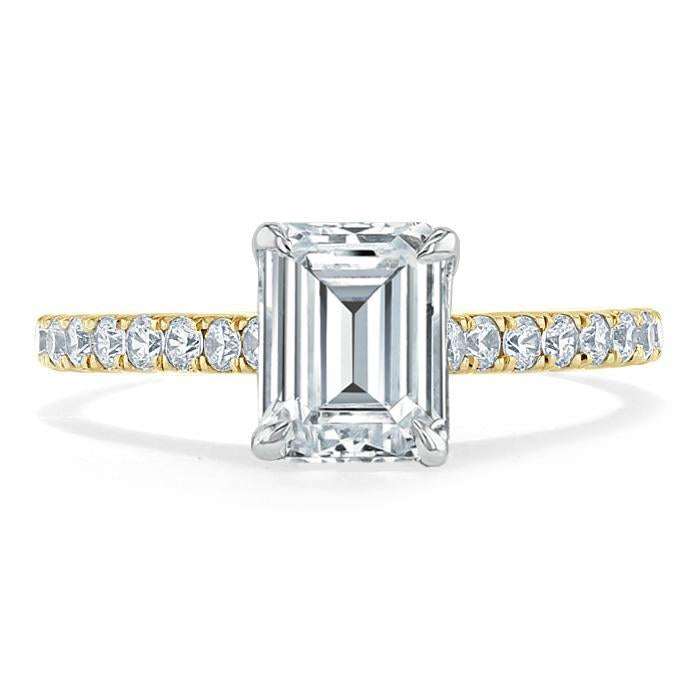 1.50 CT Emerald Cut Solitaire Pave Setting Moissanite Engagement Ring