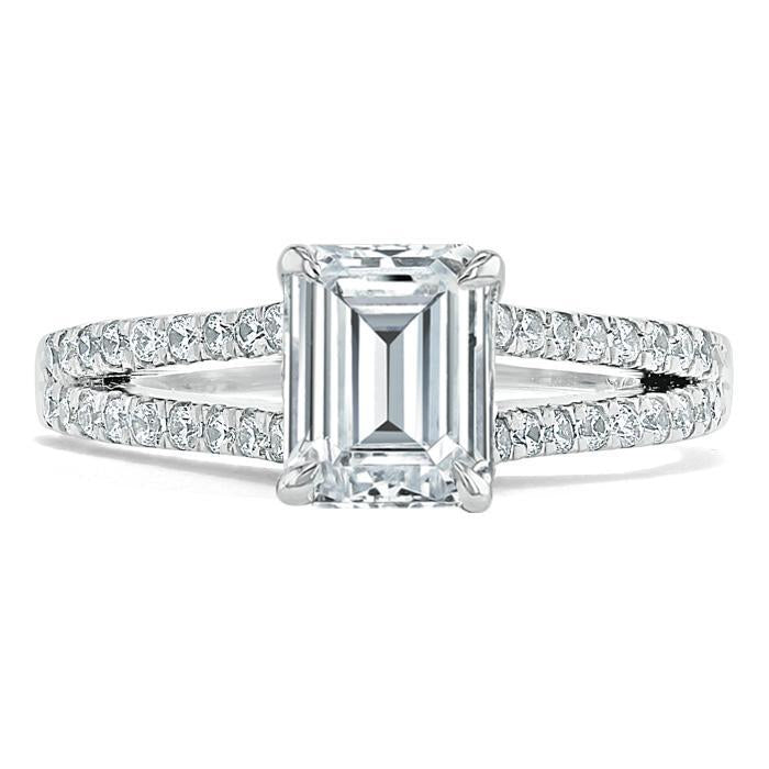 1.0 CT Emerald Cut Solitaire Split Shank Setting Moissanite Engagement Ring