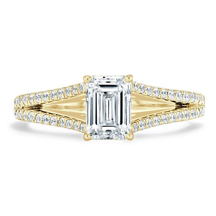 1.0 CT Emerald Cut Solitaire Split Shank Setting Moissanite Engagement Ring