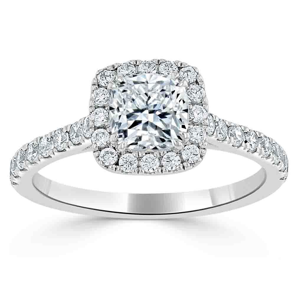 1.0 CT Cushion Cut Halo Pave Moissanite Engagement Ring