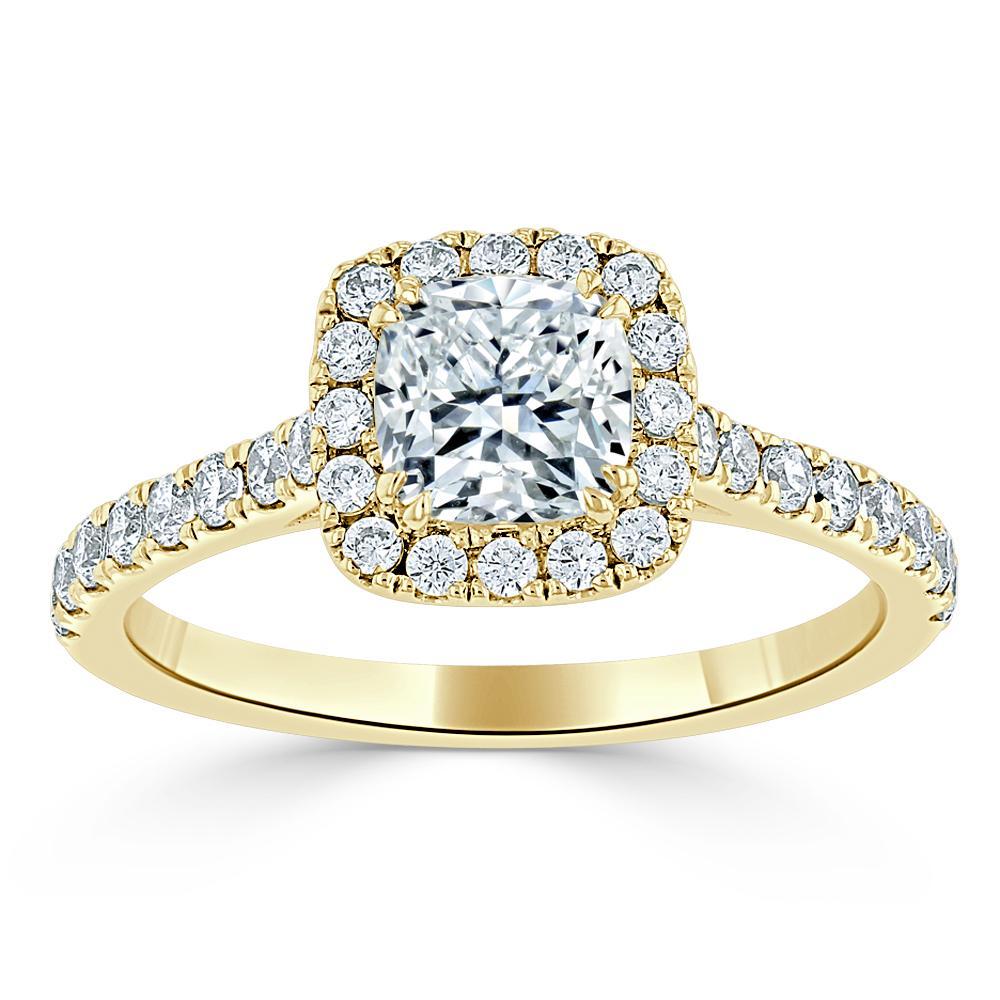 1.0 CT Cushion Cut Halo Pave Moissanite Engagement Ring