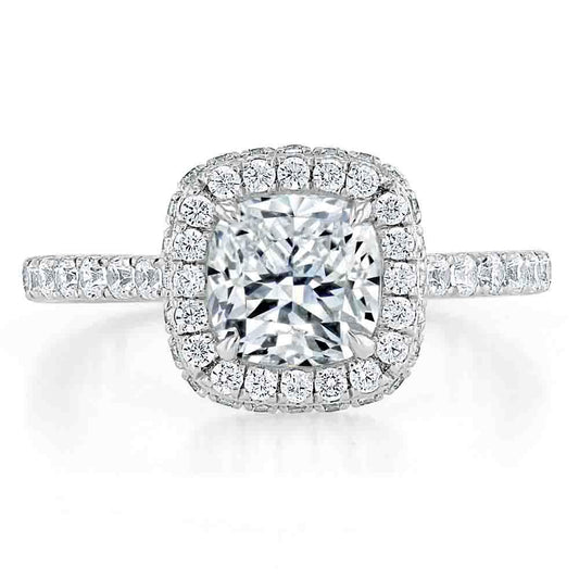 1.5 CT Cushion Cut Halo Pave Setting Moissanite Engagement Ring