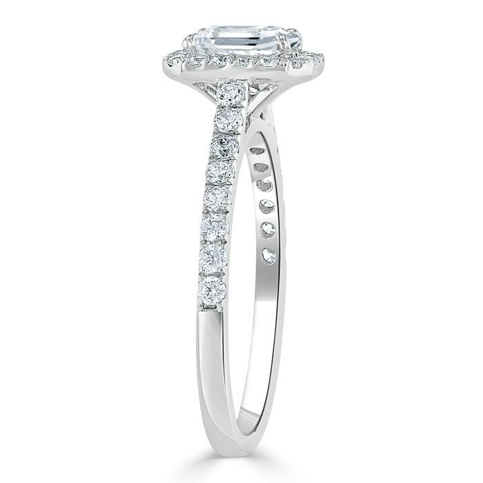 1.0 CT Emerald Cut Halo Moissanite Engagement Ring With Pave Setting