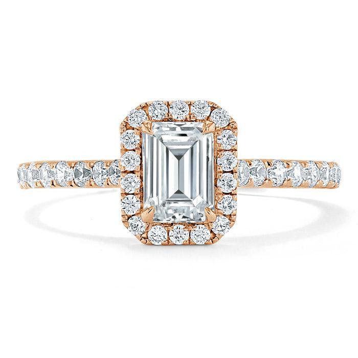 1.0 CT Emerald Cut Halo Moissanite Engagement Ring With Pave Setting