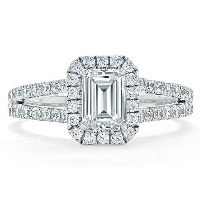 1.0 CT Emerald Cut Halo Split Shank Setting Moissanite Engagement Ring