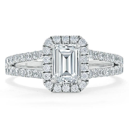 1.0 CT Emerald Cut Halo Split Shank Setting Moissanite Engagement Ring