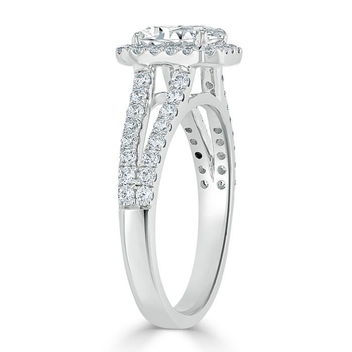 1.0 CT Emerald Cut Halo Split Shank Setting Moissanite Engagement Ring