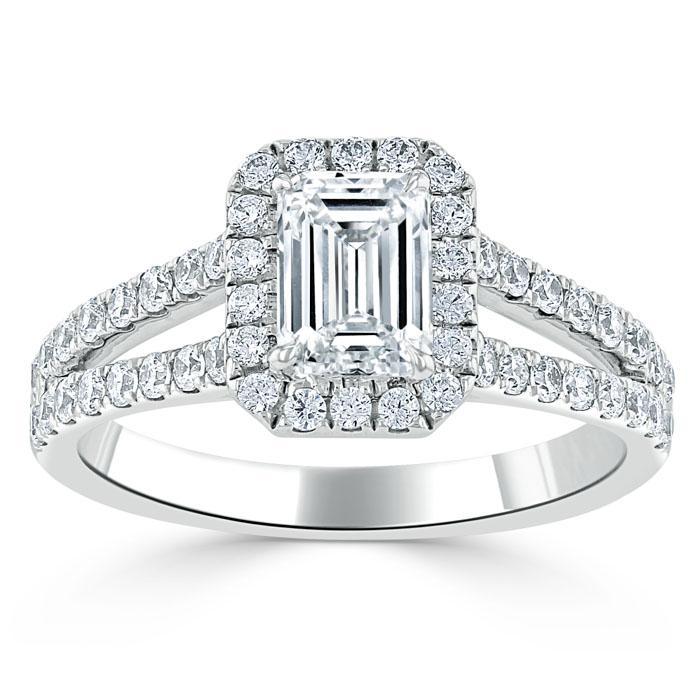 1.0 CT Emerald Cut Halo Split Shank Setting Moissanite Engagement Ring