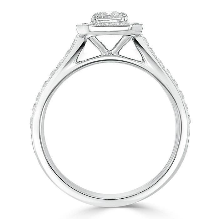 1.0 CT Emerald Cut Halo Moissanite Engagement Ring With Pave Setting