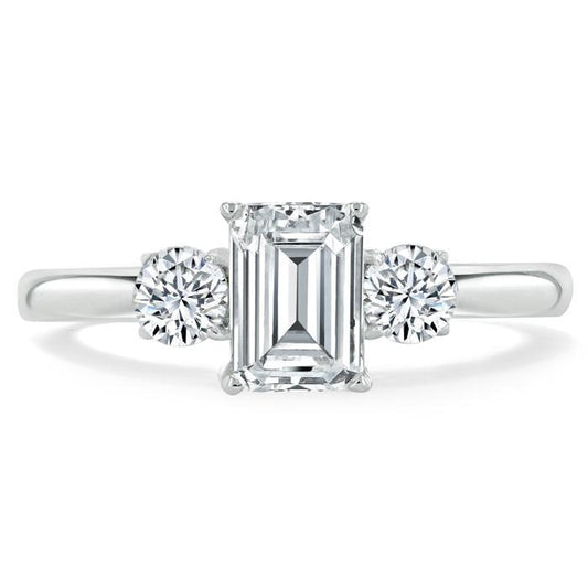 0.75 CT Emerald Cut Three Stone Moissanite Engagement Ring