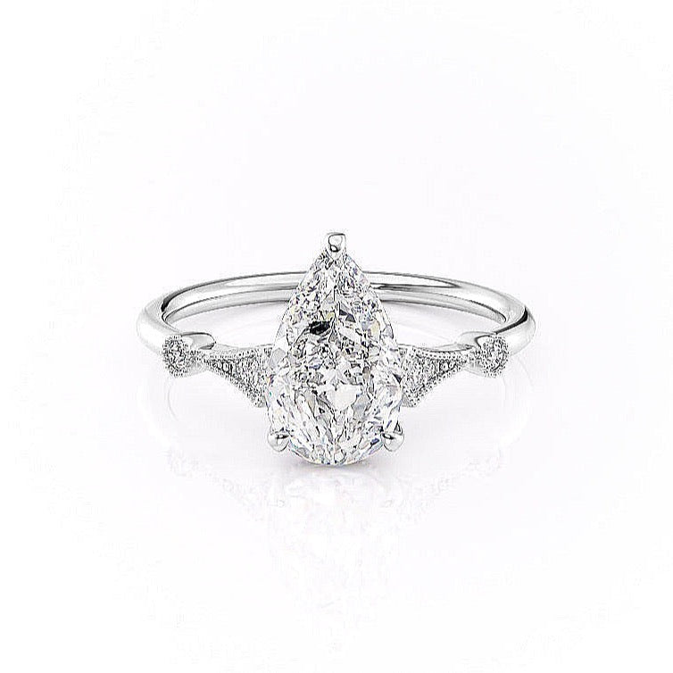 2.0 CT Pear Cut Solitaire Moissanite Engagement Ring.