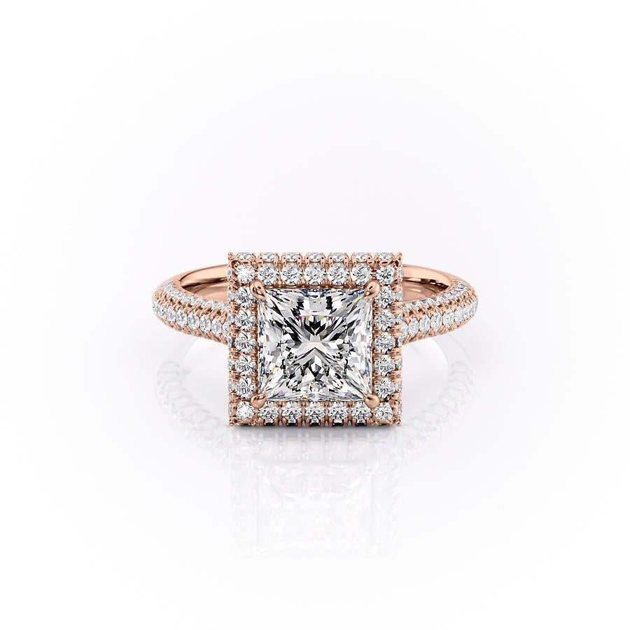 2.08 CT Princess Cut Double Halo Moissanite Engagement Ring