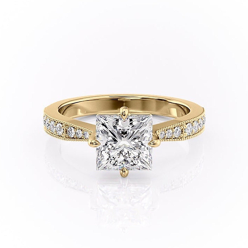2.08 CT Princess Cut Solitaire Channel Pave Moissanite Engagement Ring
