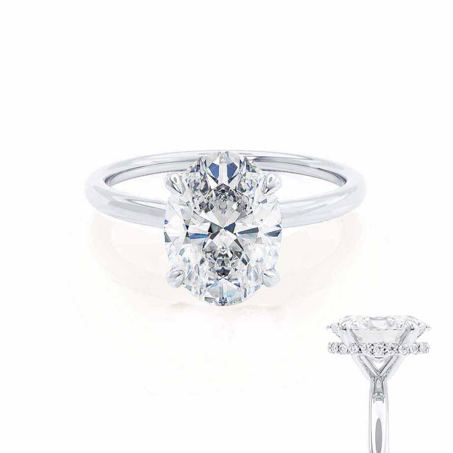 0.90 CT Oval Shaped Moissanite Hidden Halo Style Engagement Ring