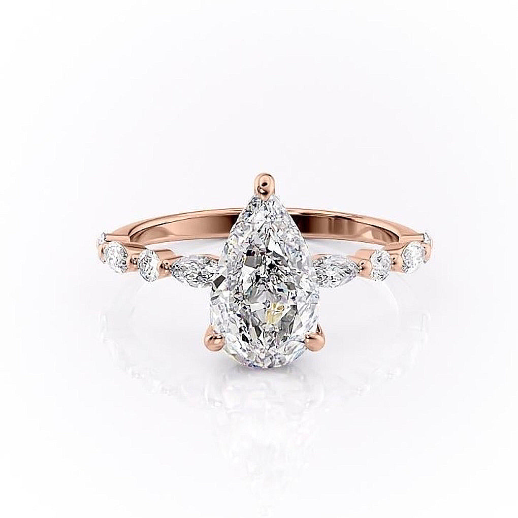 2.0 CT Pear Cut Solitaire Pave Setting Moissanite Engagement Ring