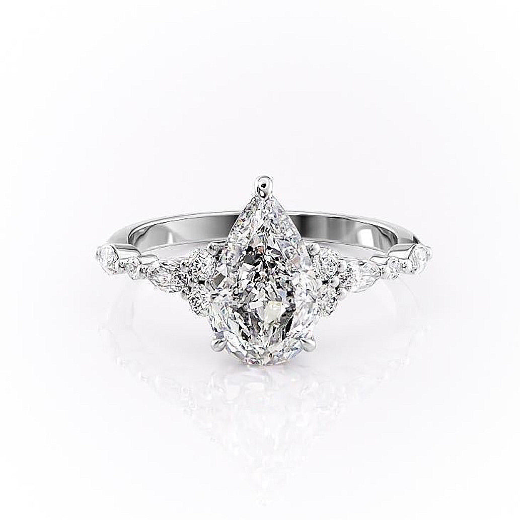 2.0 CT Pear Cut Cluster Moissanite Engagement Ring
