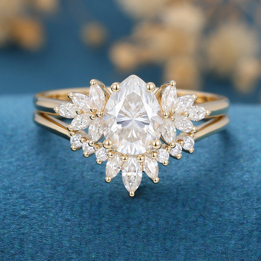 1.0 CT Oval Shaped Moissanite Cluster Bridal Set
