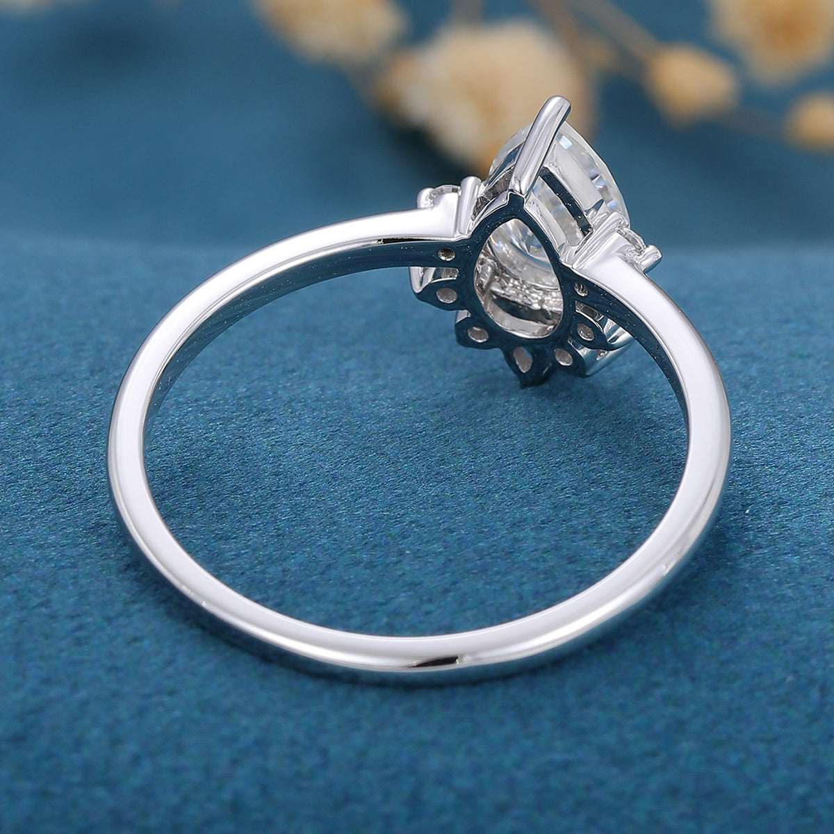 0.69 CT Pear Shaped Moissanite Cluster Engagement Ring