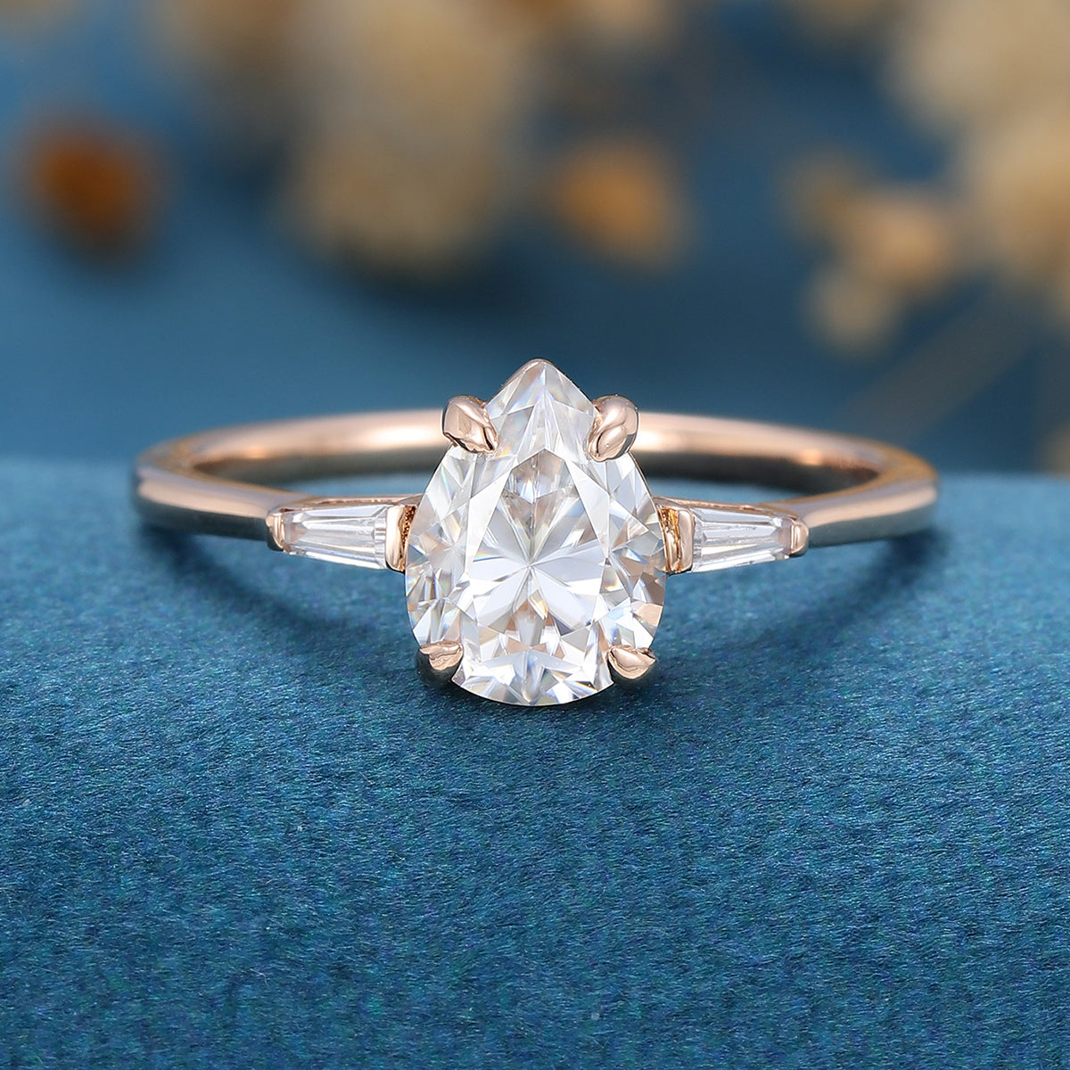 1.0 CT Pear Shaped Moissanite Three Stones Engagement Ring