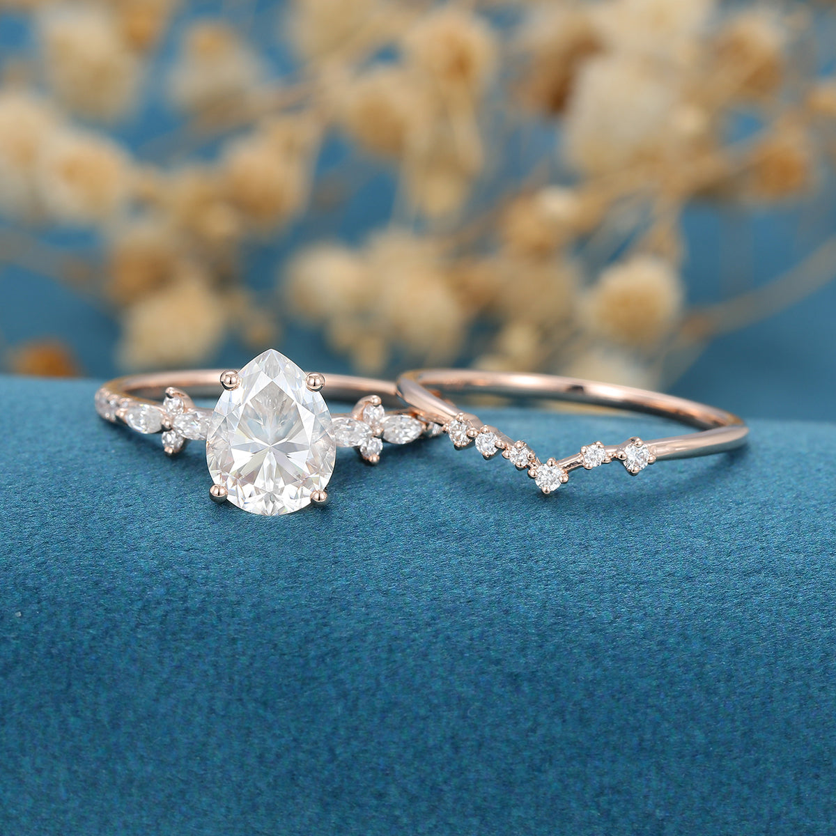 1.50 CT Pear Shaped Moissanite Solitaire Pave Bridal Set